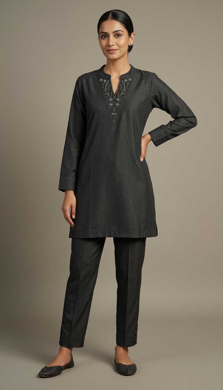 Charcoal Black Cotton Stylish Cord Set 3242 / HC002465 view 3