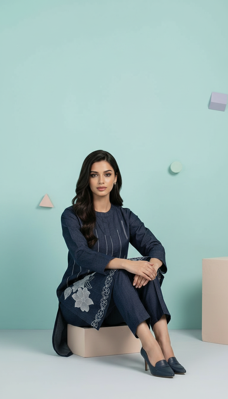 Denim Embroidered Cord Set  3243 / HC002461 view 4
