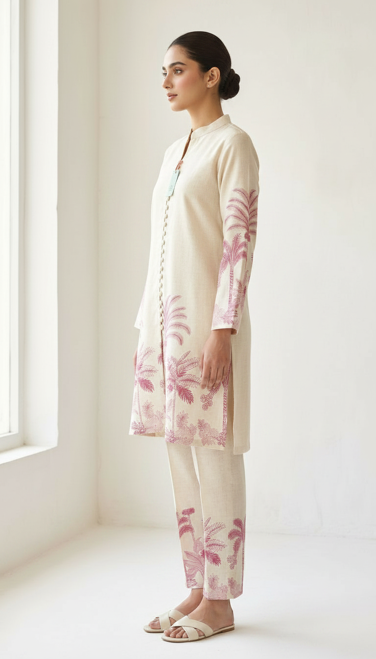 Elegant off-white kurta featuring soft pink Cord Set  1012 / HC002466 view 2
