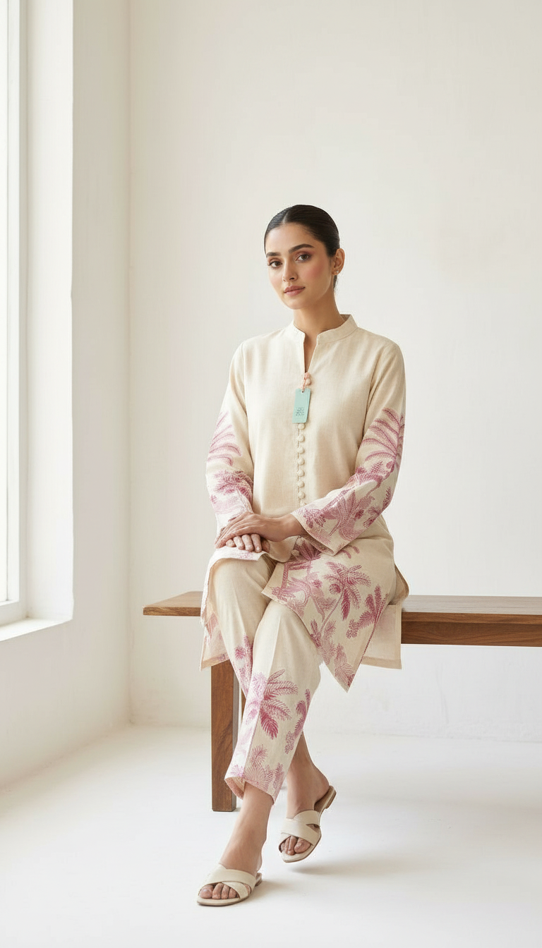 Elegant off-white kurta featuring soft pink Cord Set  1012 / HC002466 view 3