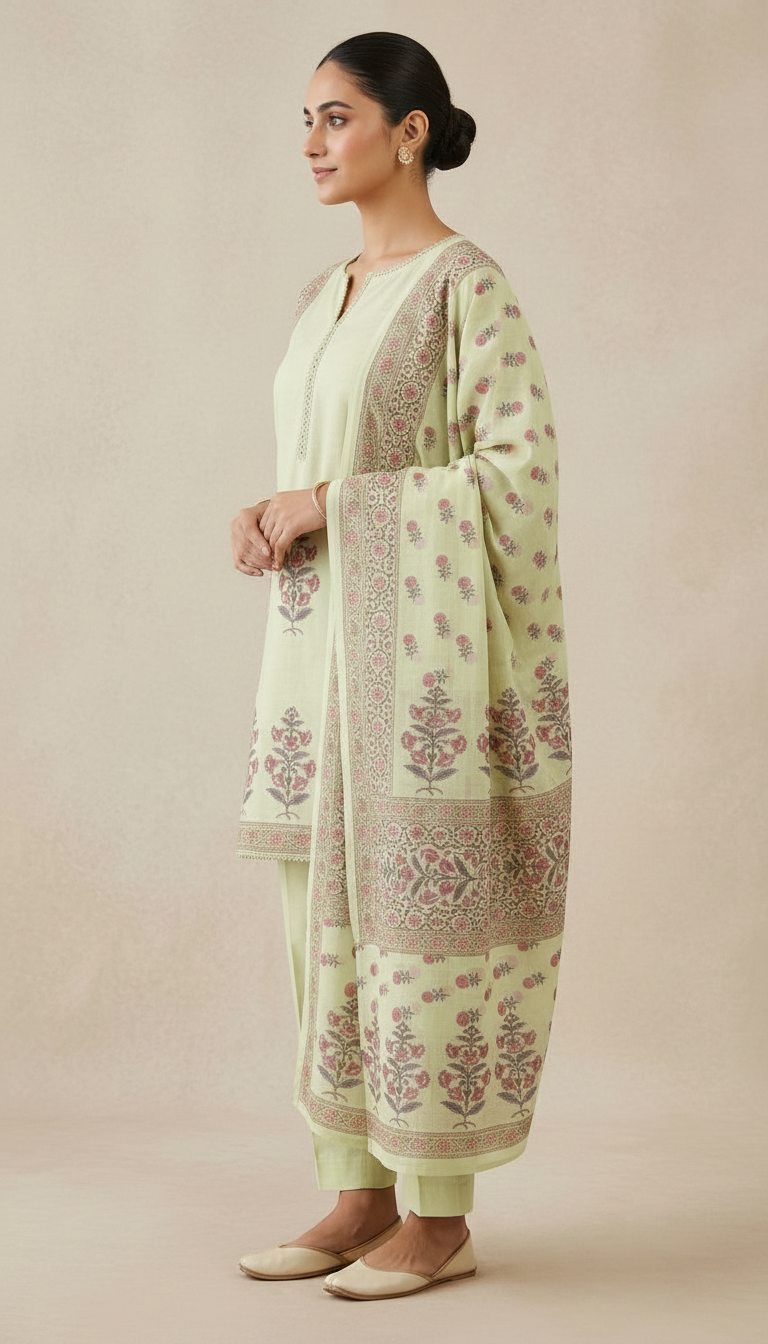 Pastel Green Embroidered Cotton Suit 8014 / HC002467 view 2