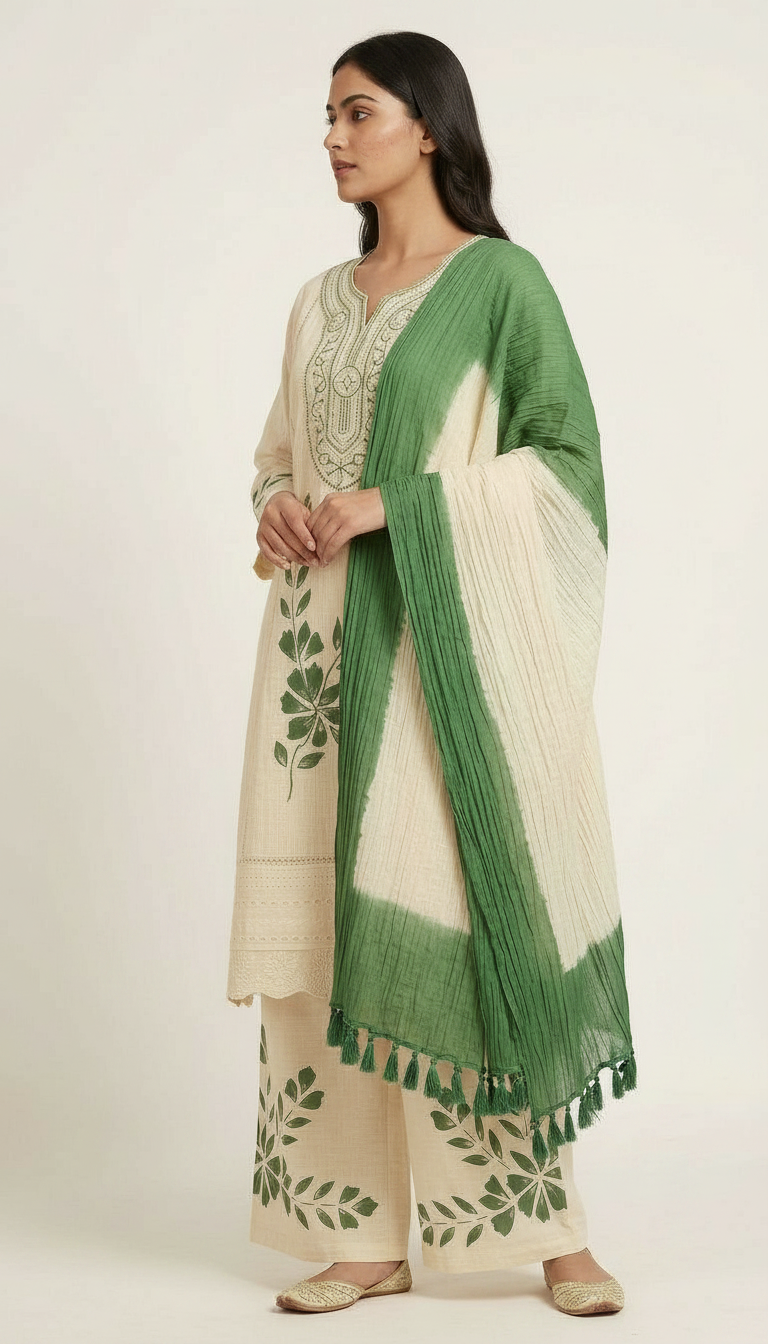 Pure Khadi Cotton With Embroidered Cord Set / HC002462 view 4