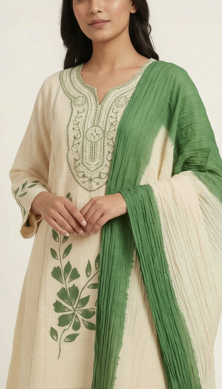 Pure Khadi Cotton With Embroidered Cord Set / HC002462 view 2