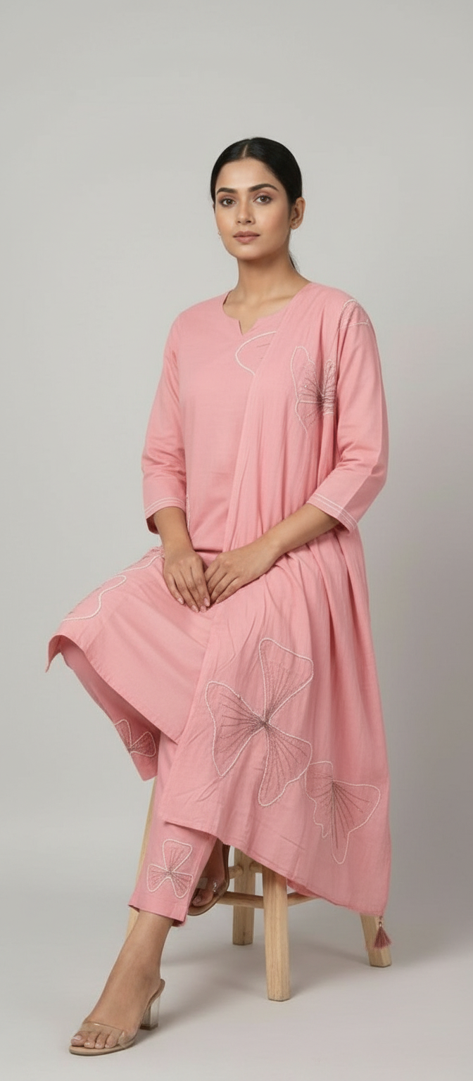 Stylish Cambric Cotton Girlish Embroidered Suit  Pink / HC002388 view 4