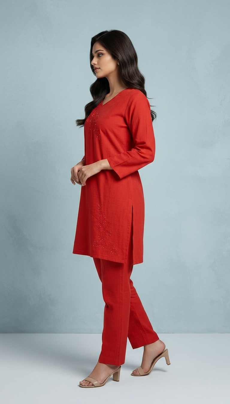 Elegant Rust Embroidered Cord Set / HC002380 view 2