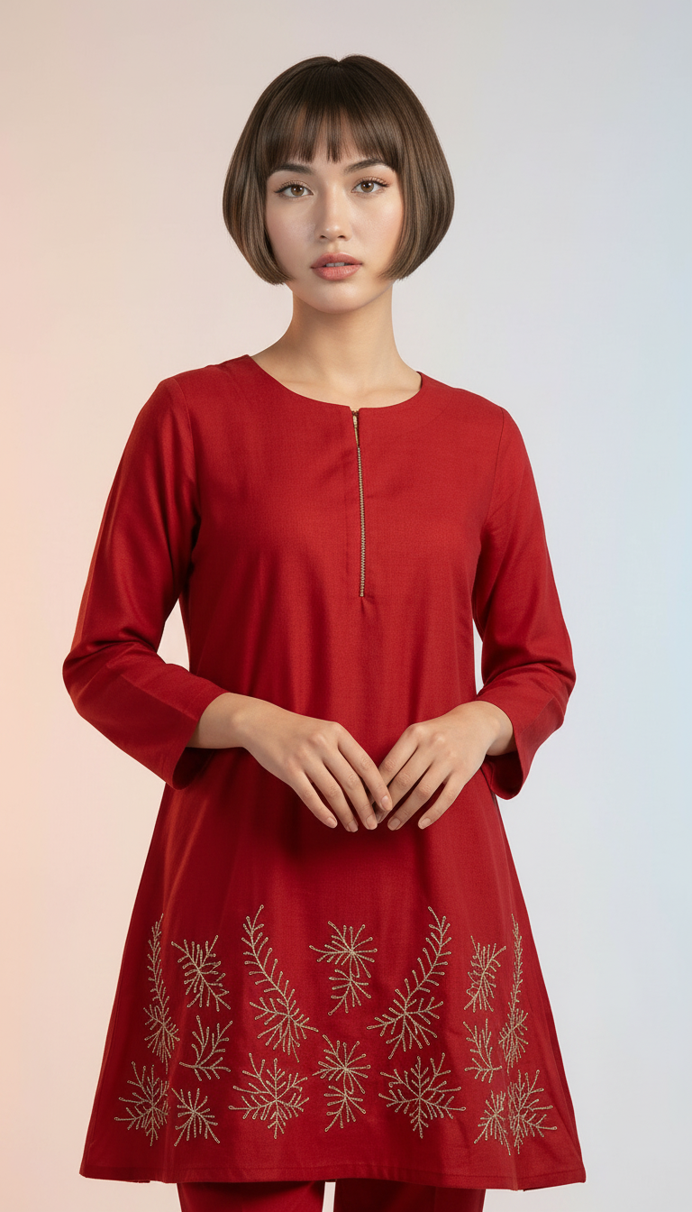 Elegant Red With Embroidered Cord Set / HC002379 view 3