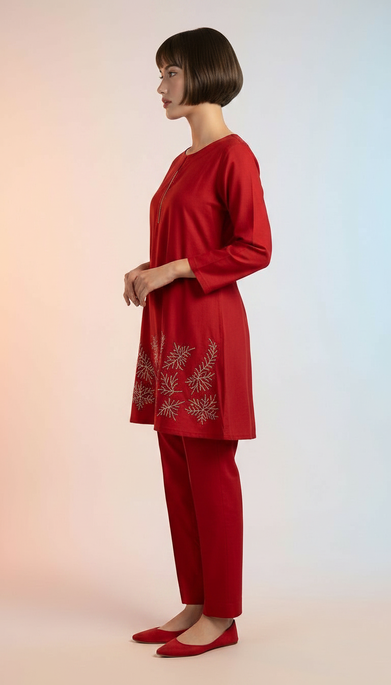 Elegant Red With Embroidered Cord Set / HC002379 view 2