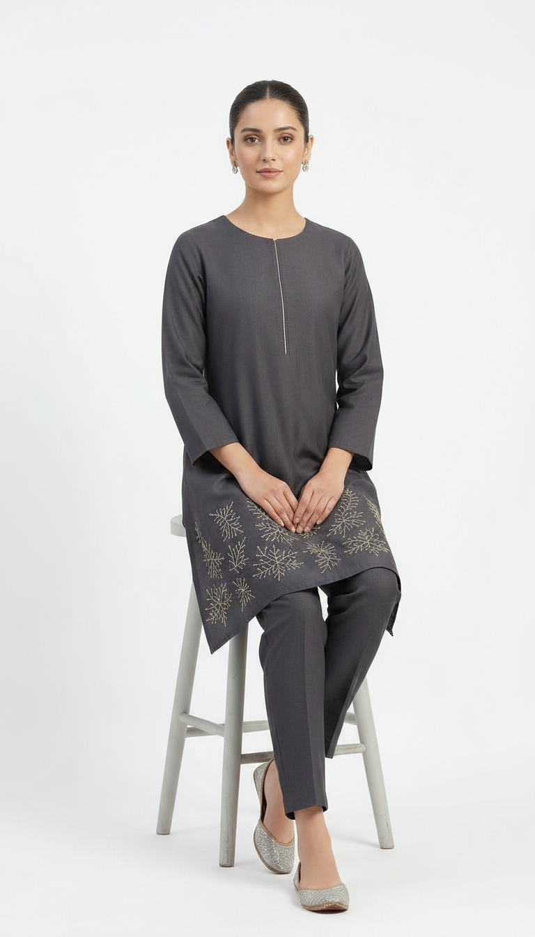 Stylish Pure Cotton Embroidered Work Cord Set / HC002379 view 4