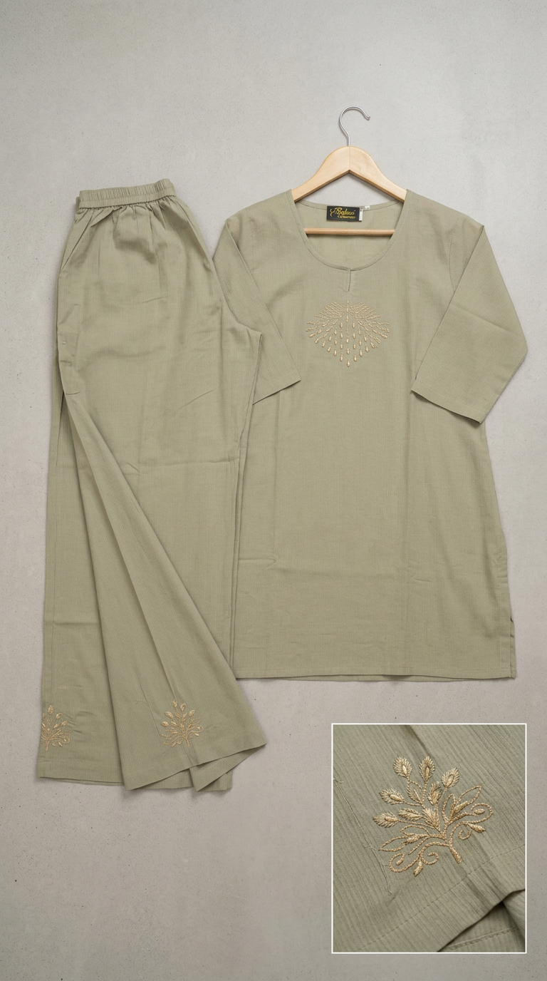 Elegant Pure Cotton Cord Set - Olive Green / HC002394 view 5