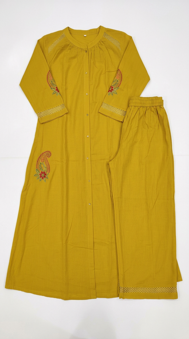 Pure Soft Cotton Embroidered Ethnic Cord Set Mustard / HC002397 view 5
