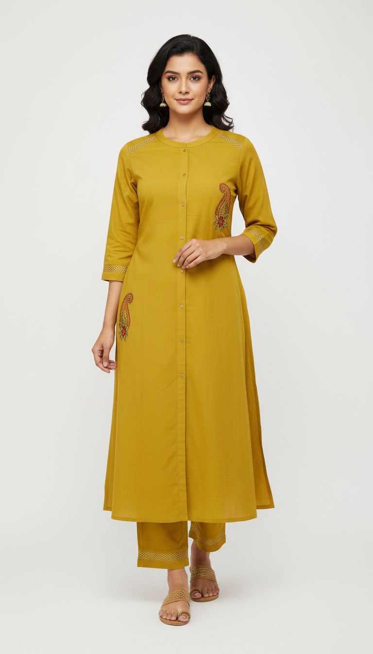 Pure Soft Cotton Embroidered Ethnic Cord Set Mustard / HC002397 view 4