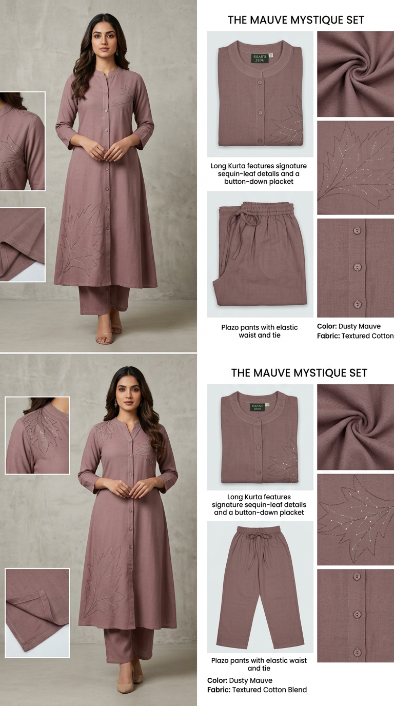 Stylish Soft Cotton Embroidered Cord Set Muted Mauve Pink / HC002390 view 5