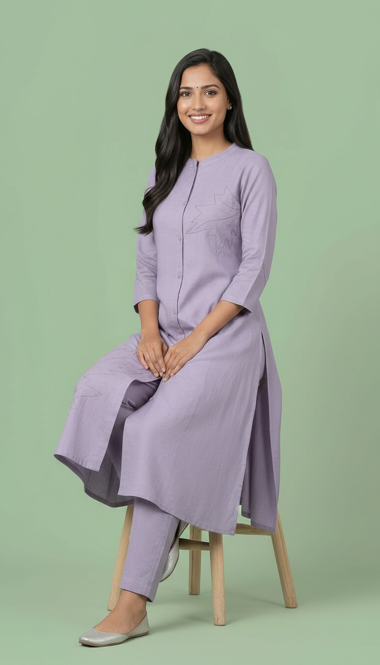 Pure Soft Cotton Embroidered Cord Suit - Purple HC002390 view 5