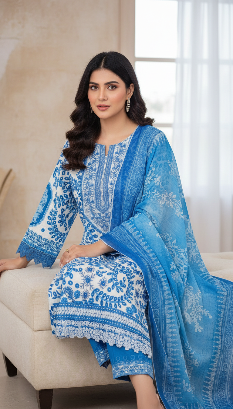 Lawn Embroidered Stitch Suit Royel Blue - / HC001971 view 4