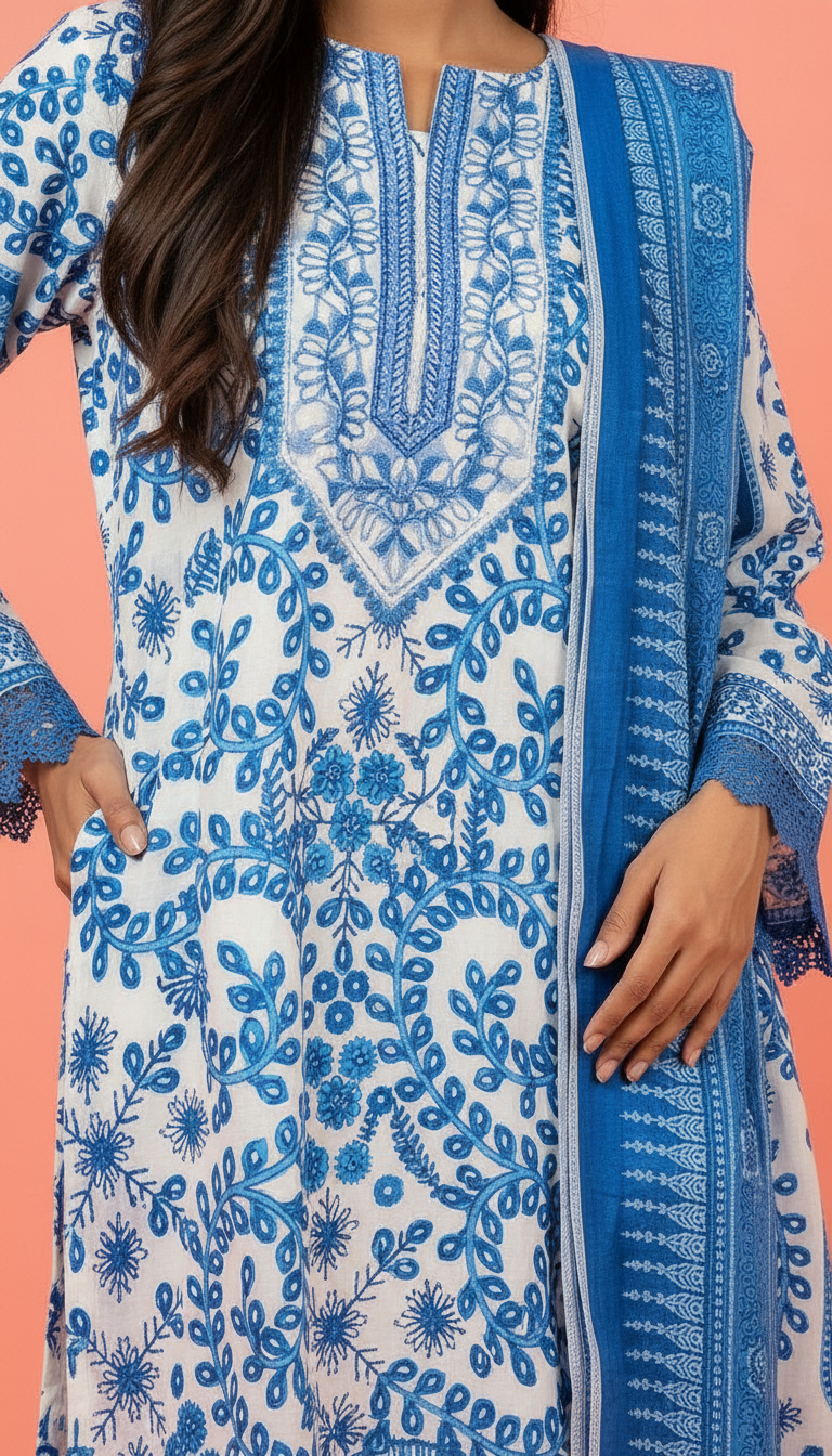 Lawn Embroidered Stitch Suit Royel Blue - / HC001971 view 3