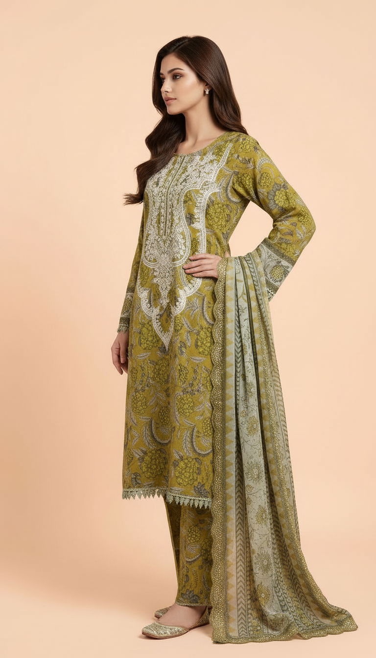 Lawn Embroidered Stitch Suit - Mehndi / HC001971 view 2