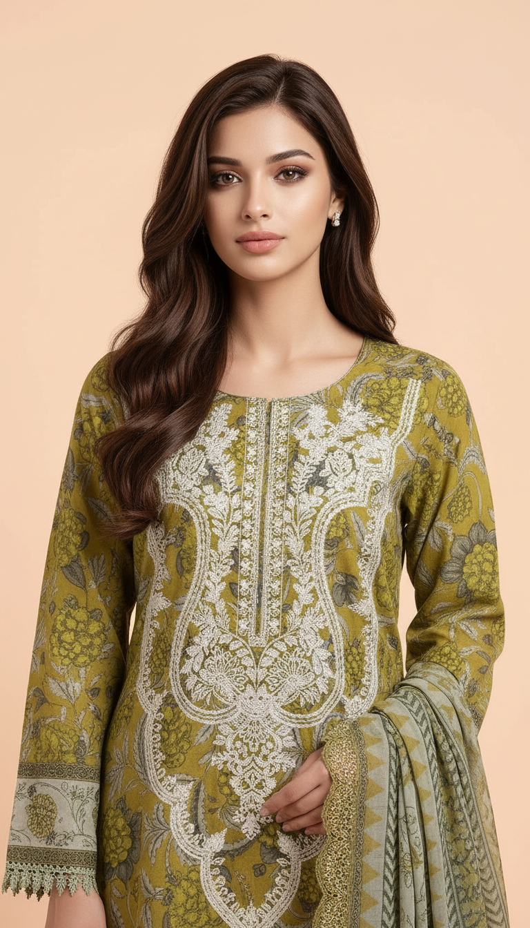 Lawn Embroidered Stitch Suit - Mehndi / HC001971 view 4