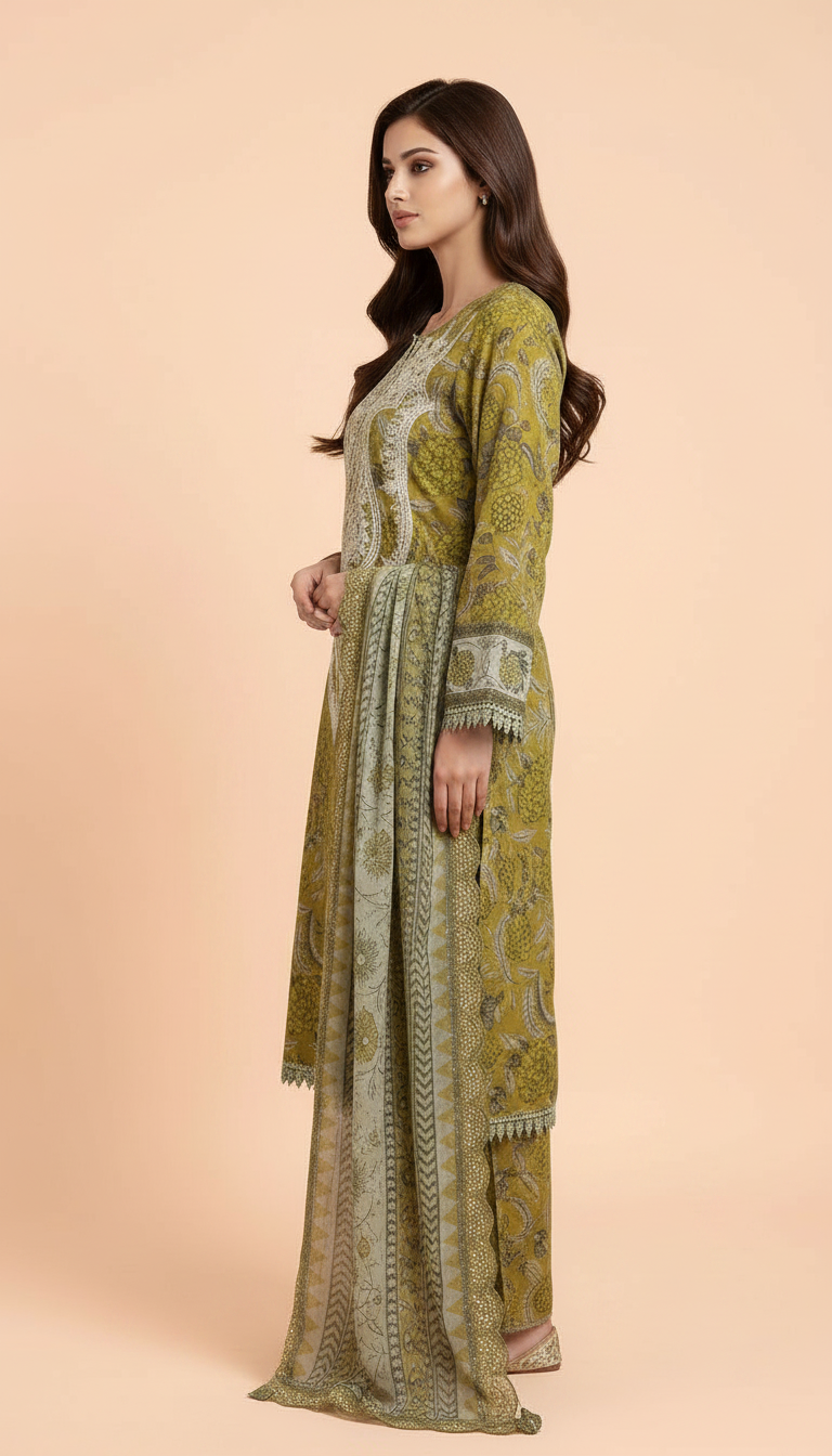 Lawn Embroidered Stitch Suit - Mehndi / HC001971 view 3