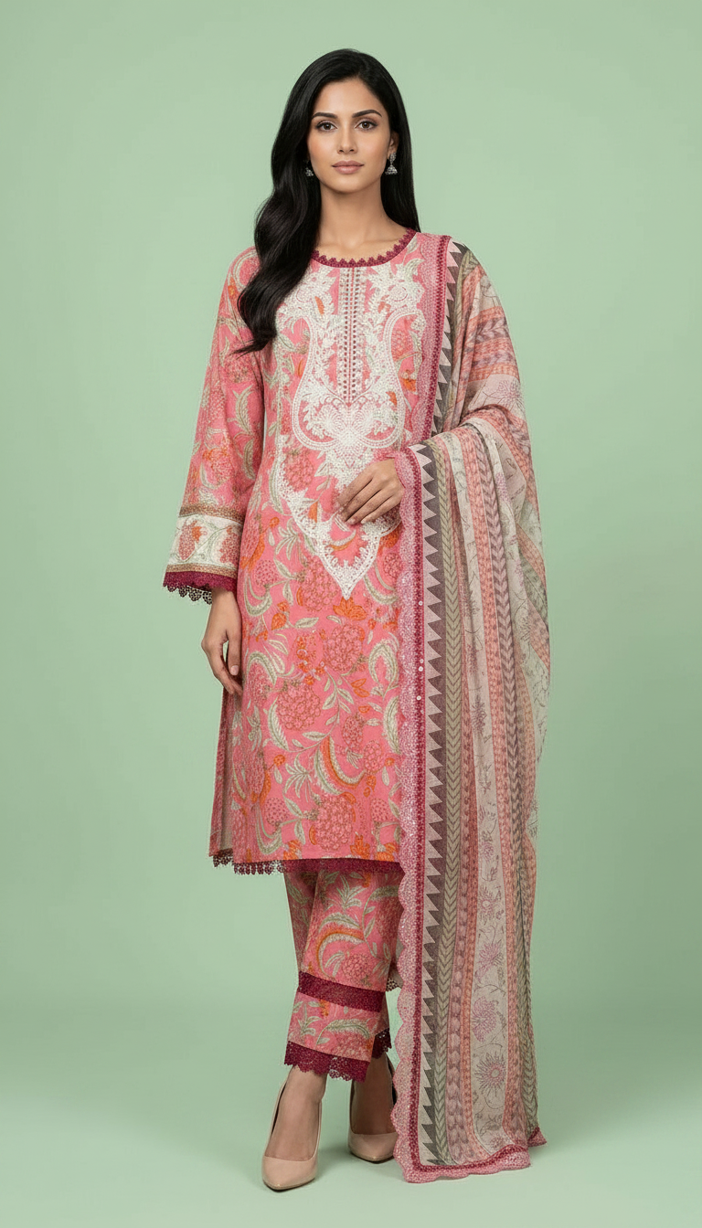 Embroidered Lawn stitche Suit - peech / HC001971 view 5