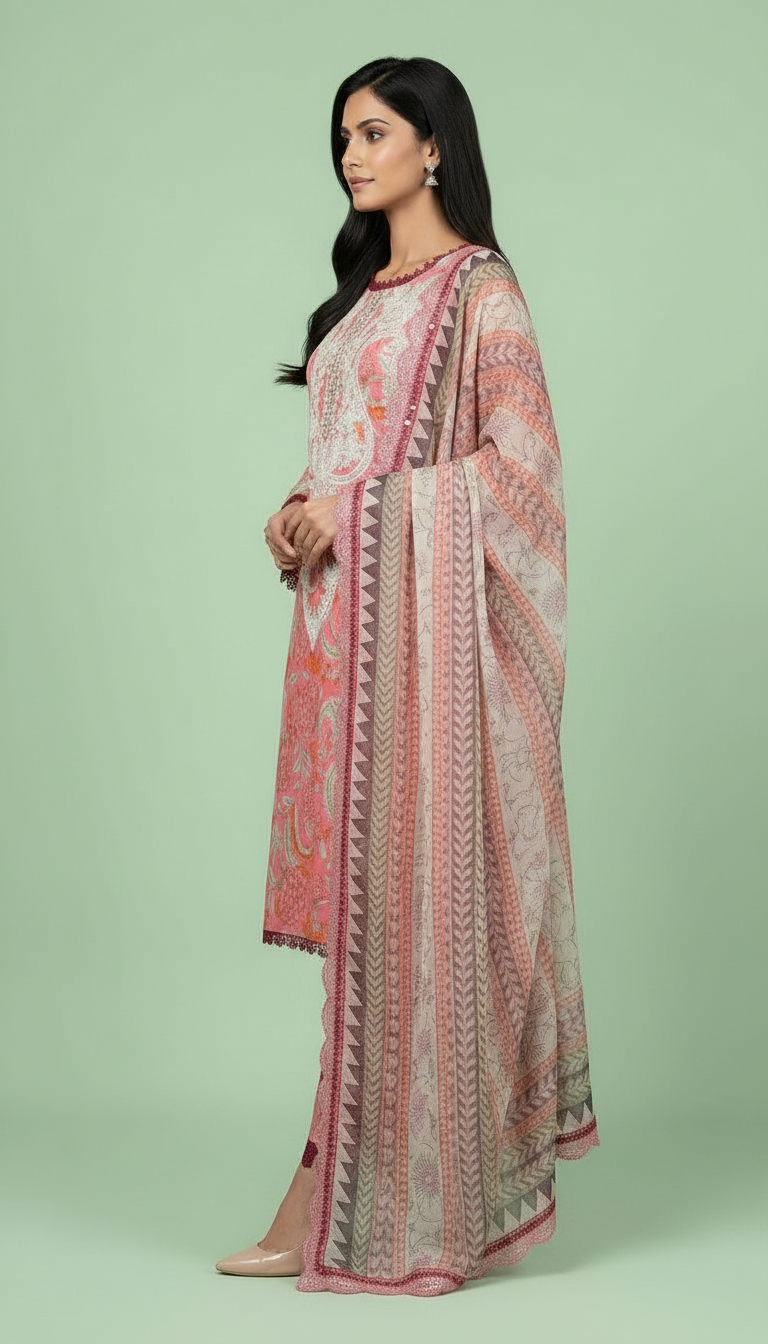 Embroidered Lawn stitche Suit - peech / HC001971 view 3