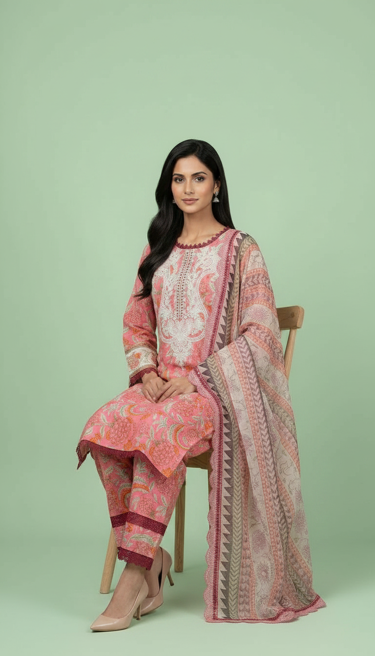 Embroidered Lawn stitche Suit - peech / HC001971 view 4