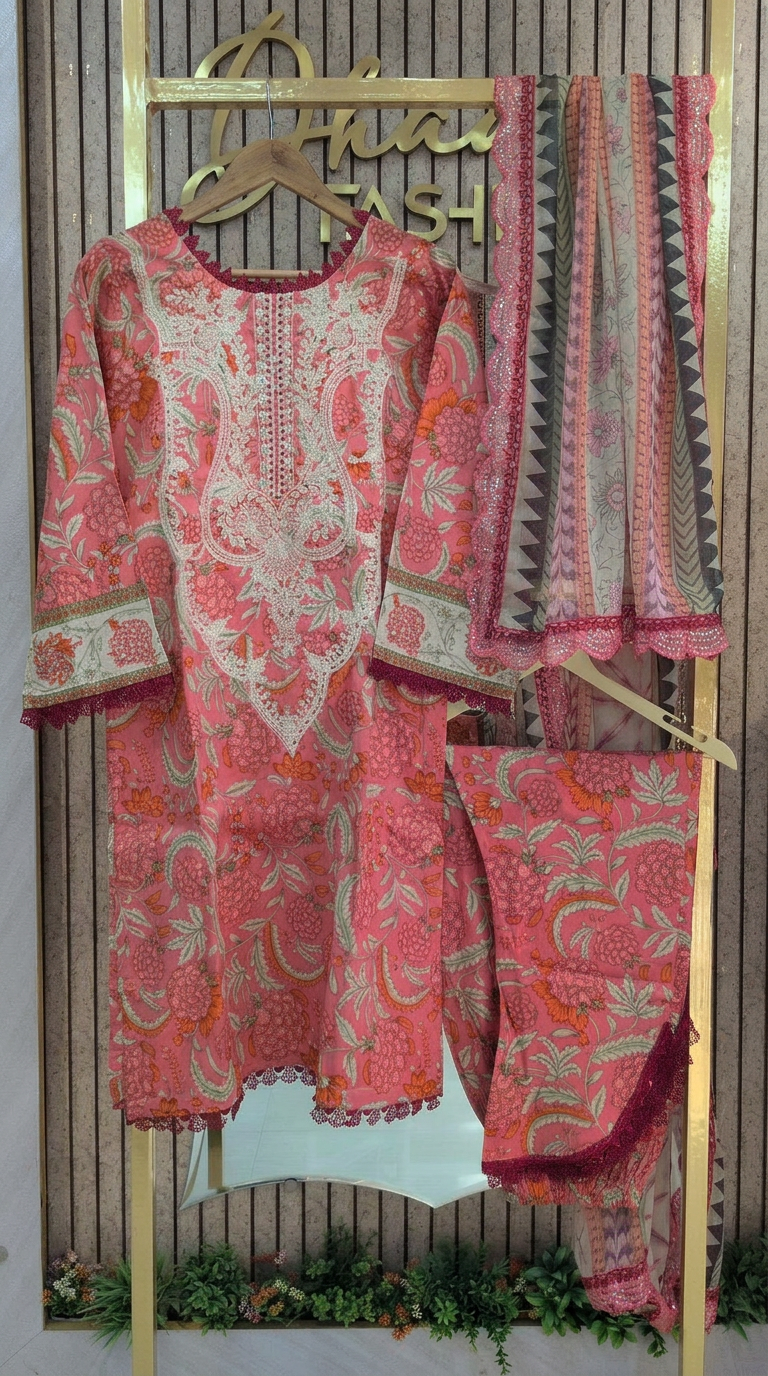 Embroidered Lawn stitche Suit - peech / HC001971 view 6