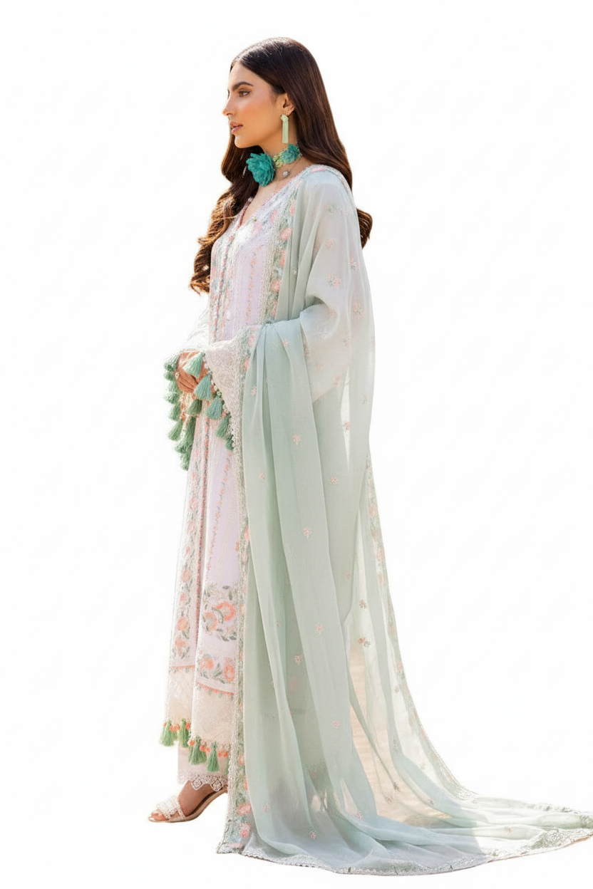 Heavy Embroidered Adan's Libas Morzine Stitched Lawn Collection – D 08 view 3