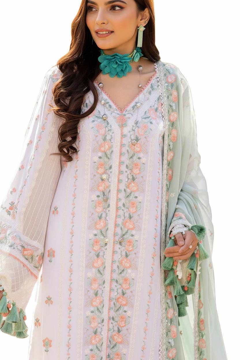 Heavy Embroidered Adan's Libas Morzine Stitched Lawn Collection – D 08 view 2