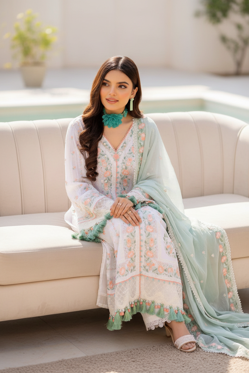 Heavy Embroidered Adan's Libas Morzine Stitched Lawn Collection – D 08 view 4