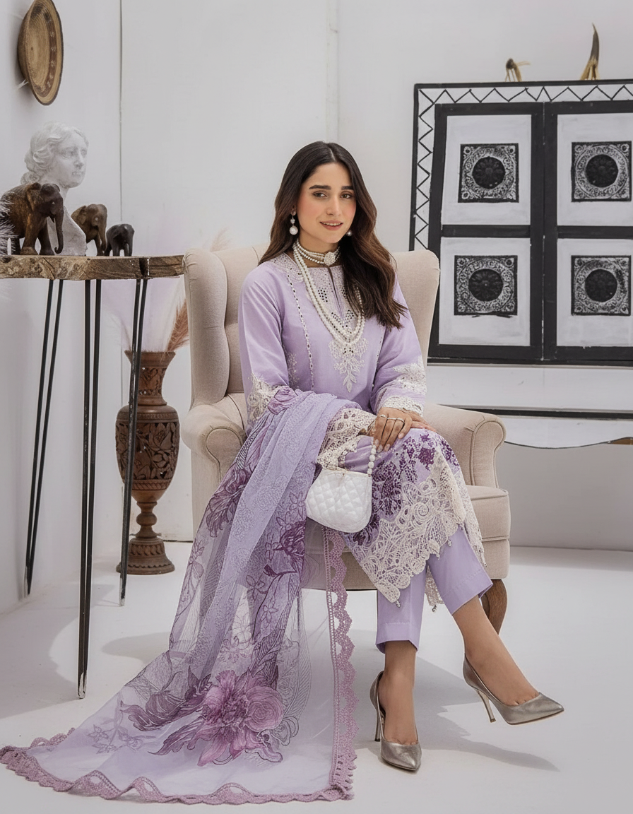 Azure Embroidered Lawn Stitch Suit Vintage Violet 03 – DF0015 view 5