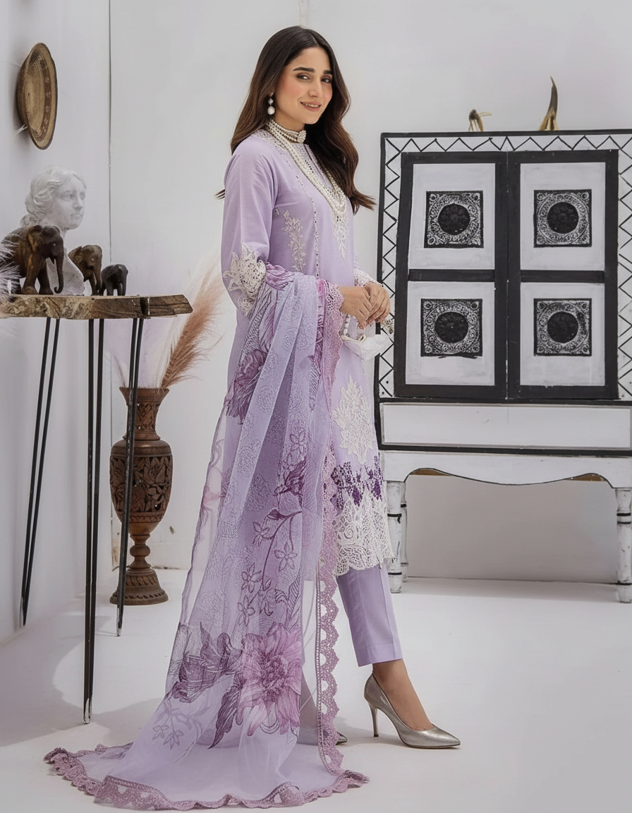Azure Embroidered Lawn Stitch Suit Vintage Violet 03 – DF0015 view 4