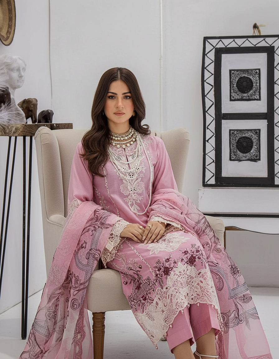 Azure Embroidered Lawn Stitch Suit Pink Petal 04 –  DF0015 view 4