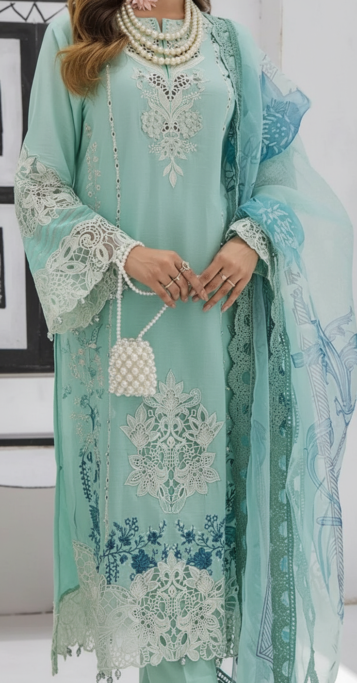 Azure Embroidered Lawn Stitch Suit Skylight 01 – DF0015 view 4