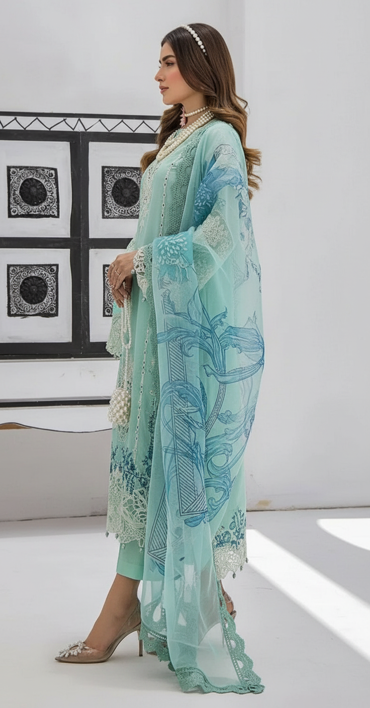 Azure Embroidered Lawn Stitch Suit Skylight 01 – DF0015 view 2