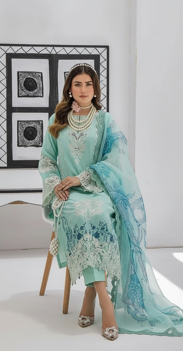Azure Embroidered Lawn Stitch Suit Skylight 01 – DF0015 view 5