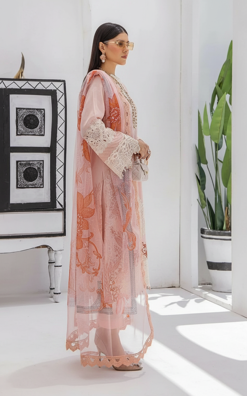 Azure Embroidered Lawn Stitch Suit Coral Dream 05 –DF0015 view 3