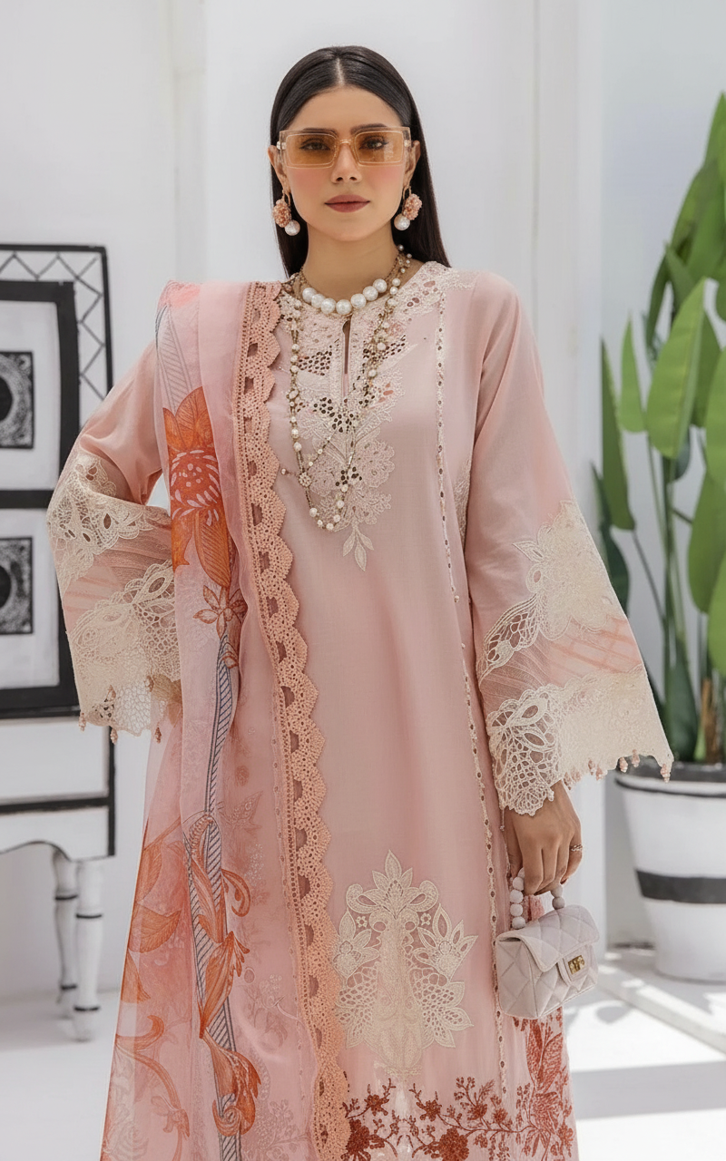 Azure Embroidered Lawn Stitch Suit Coral Dream 05 –DF0015 view 4