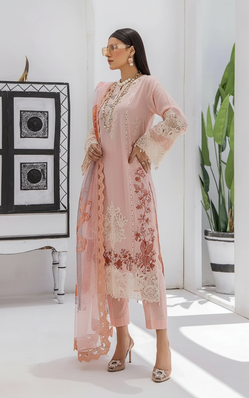 Azure Embroidered Lawn Stitch Suit Coral Dream 05 –DF0015 view 2
