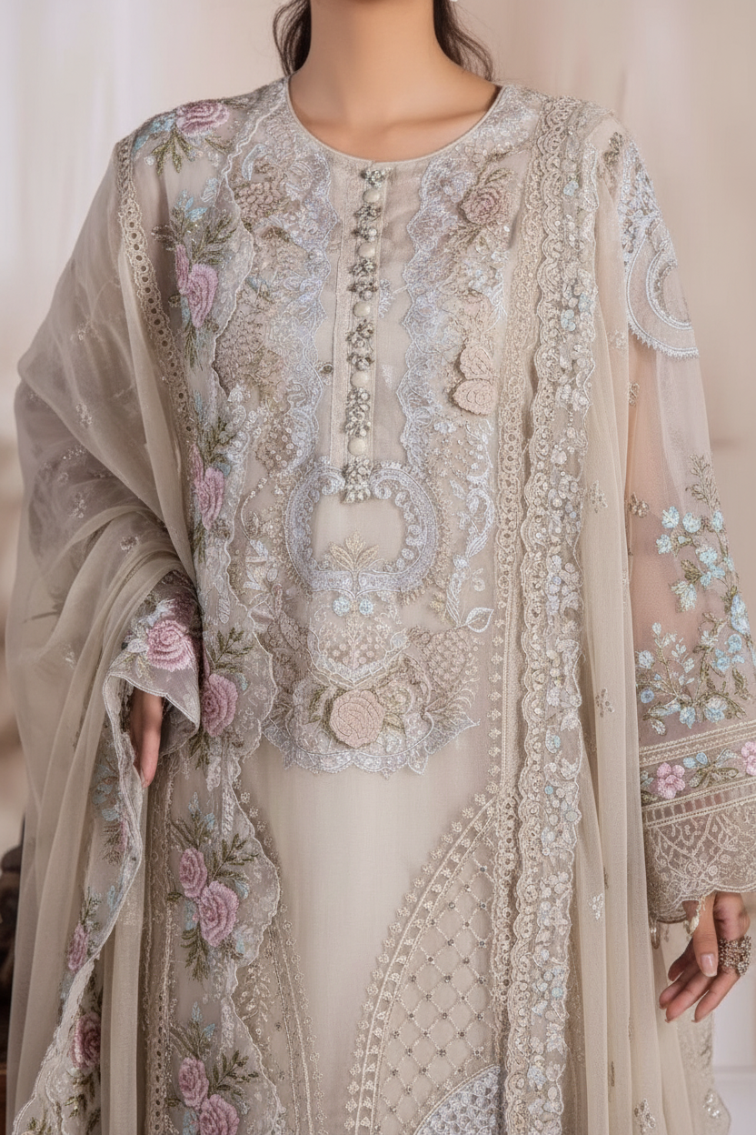 RIWAYAT Embroidered Organza Ready To Wear Dusty Golden / DF0006 view 3