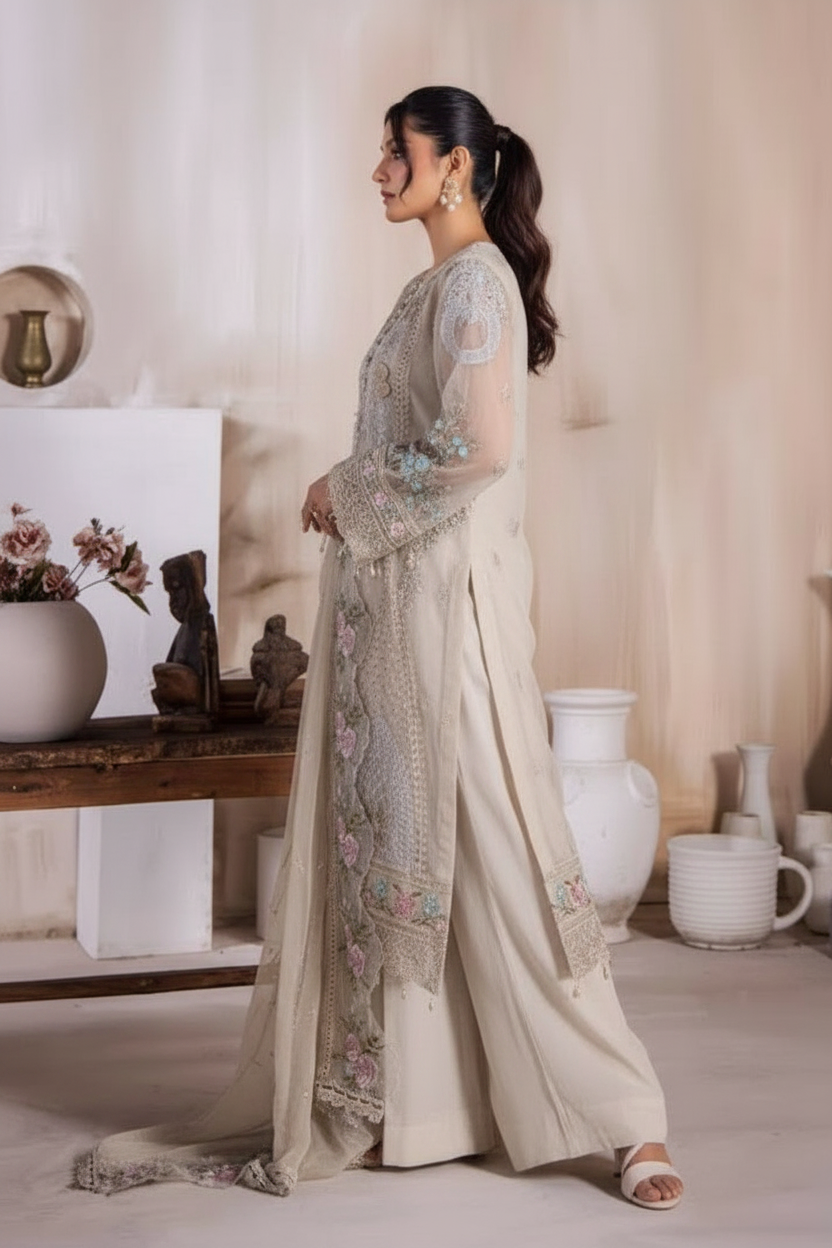 RIWAYAT Embroidered Organza Ready To Wear Dusty Golden / DF0006 view 2
