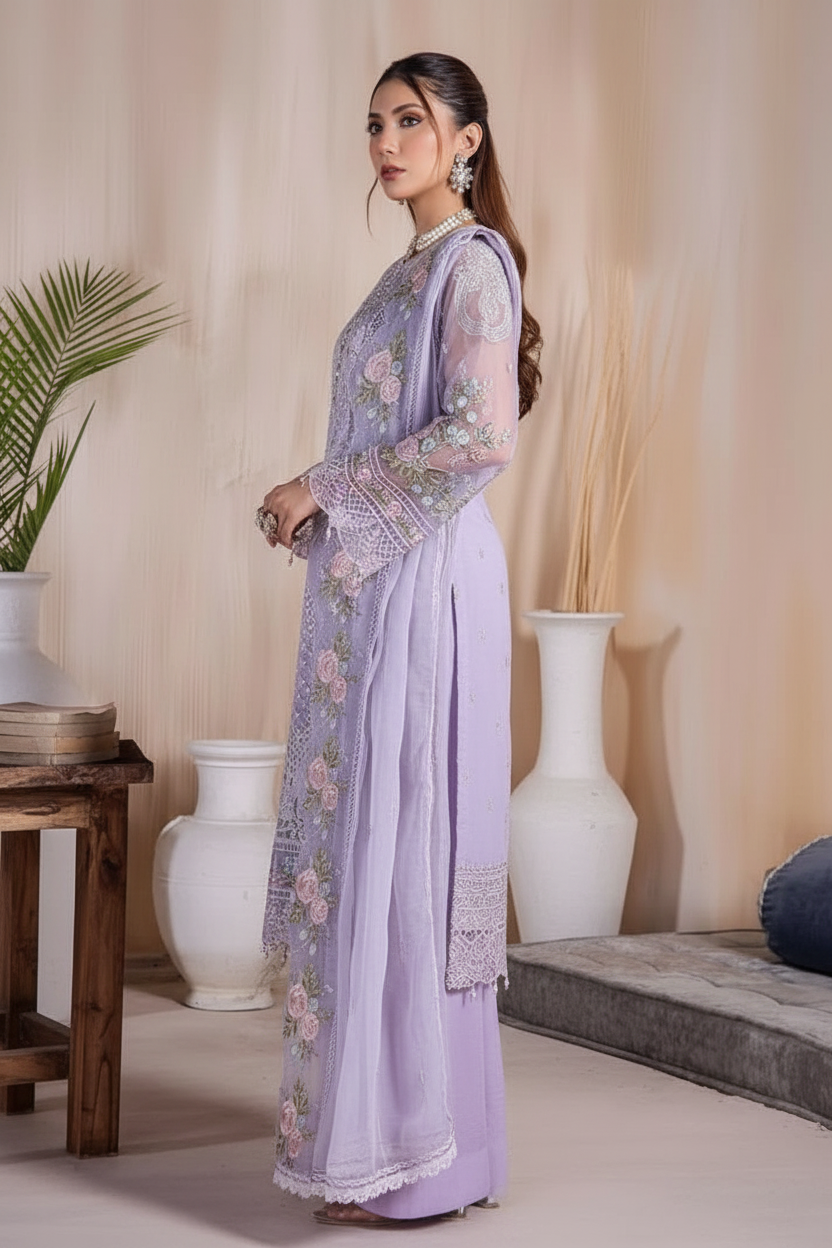 RIWAYAT Embroidered Organza Ready To Wear -; Levender / DF0006 view 2