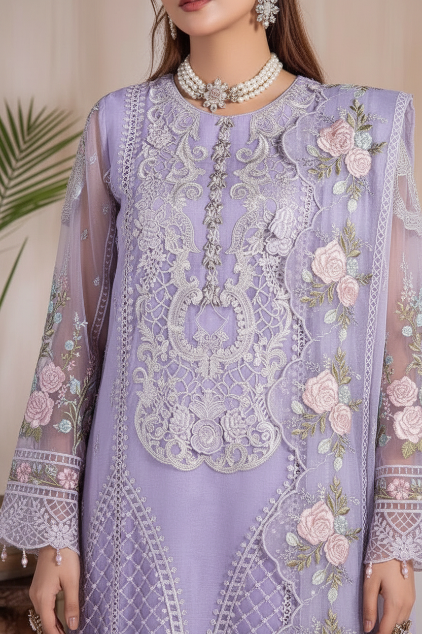 RIWAYAT Embroidered Organza Ready To Wear -; Levender / DF0006 view 4