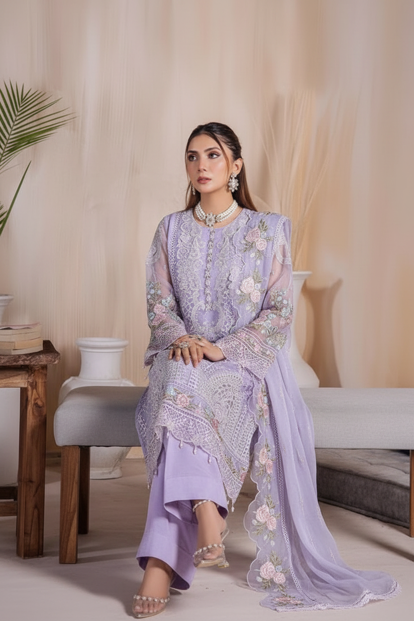RIWAYAT Embroidered Organza Ready To Wear -; Levender / DF0006 view 5