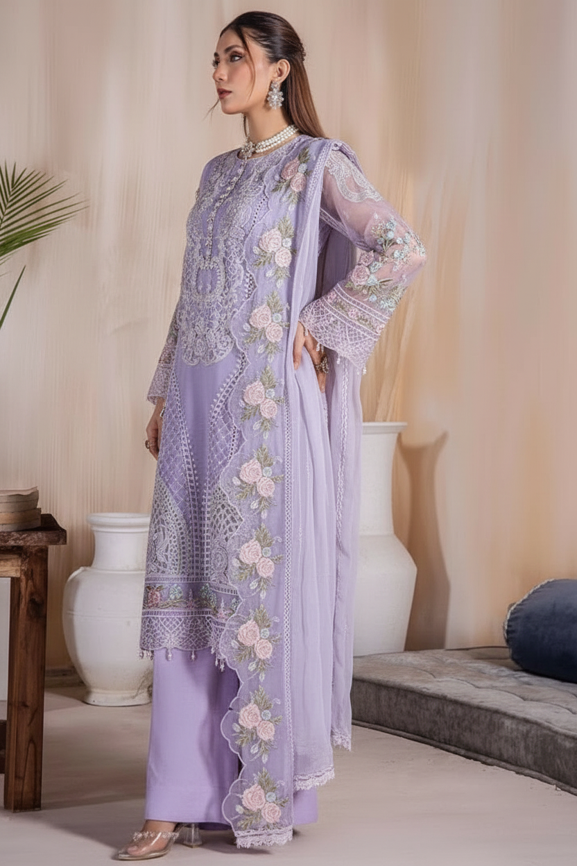 RIWAYAT Embroidered Organza Ready To Wear -; Levender / DF0006 view 3