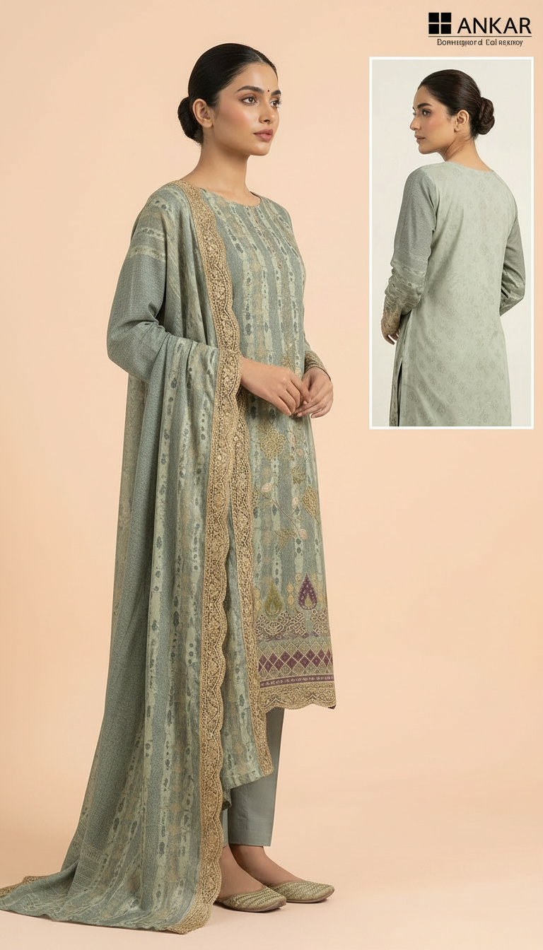 Muslim Silk Embroidered  Suit - Gry / HC002307 view 3