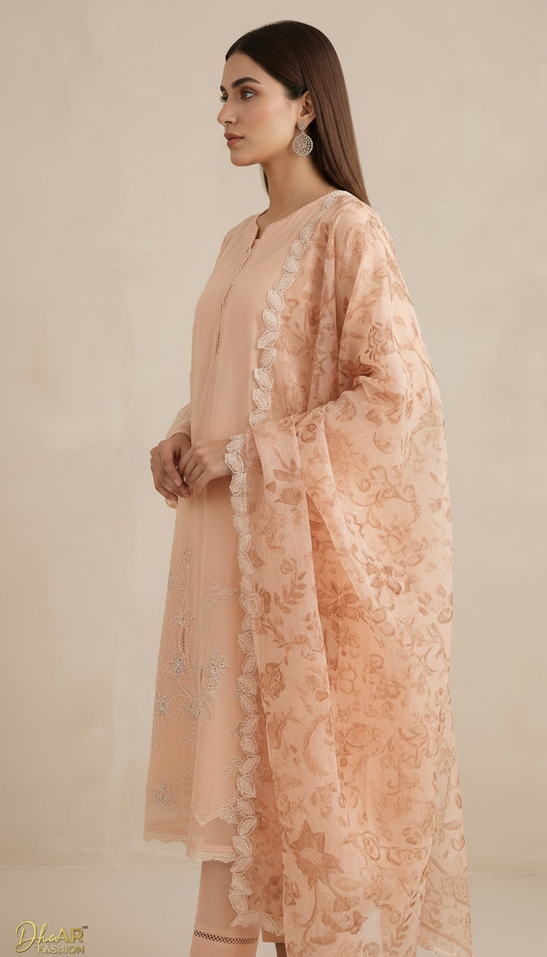 Lawn Cutwork Embroidered Stitch Suit - Blush Peach / DF0037 view 2