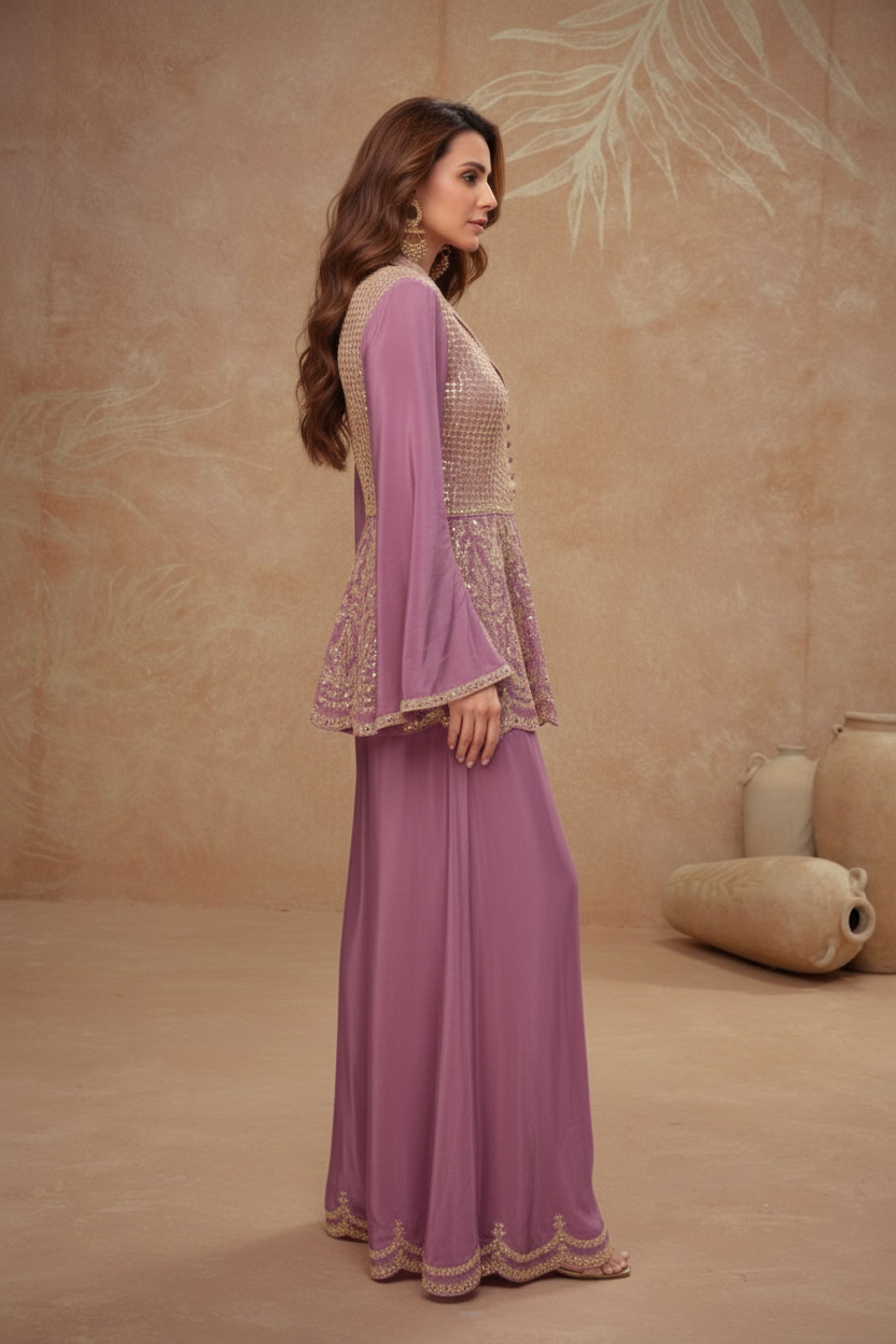 Heavy Sequence Work With Embroidered Flapper Suit Purple 7504 / HC002421 view 3