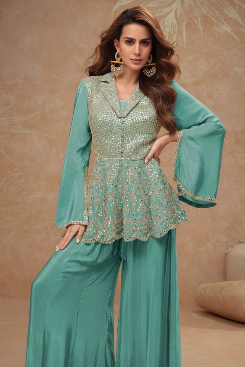 Heavy Sequence Work With Embroidered Flapper Suit Rama Greem 7504 / HC002421 view 2
