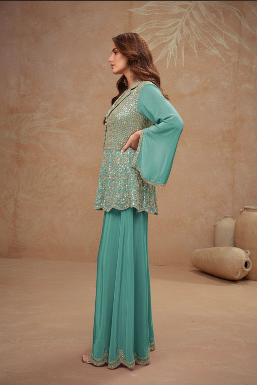Heavy Sequence Work With Embroidered Flapper Suit Rama Greem 7504 / HC002421 view 3