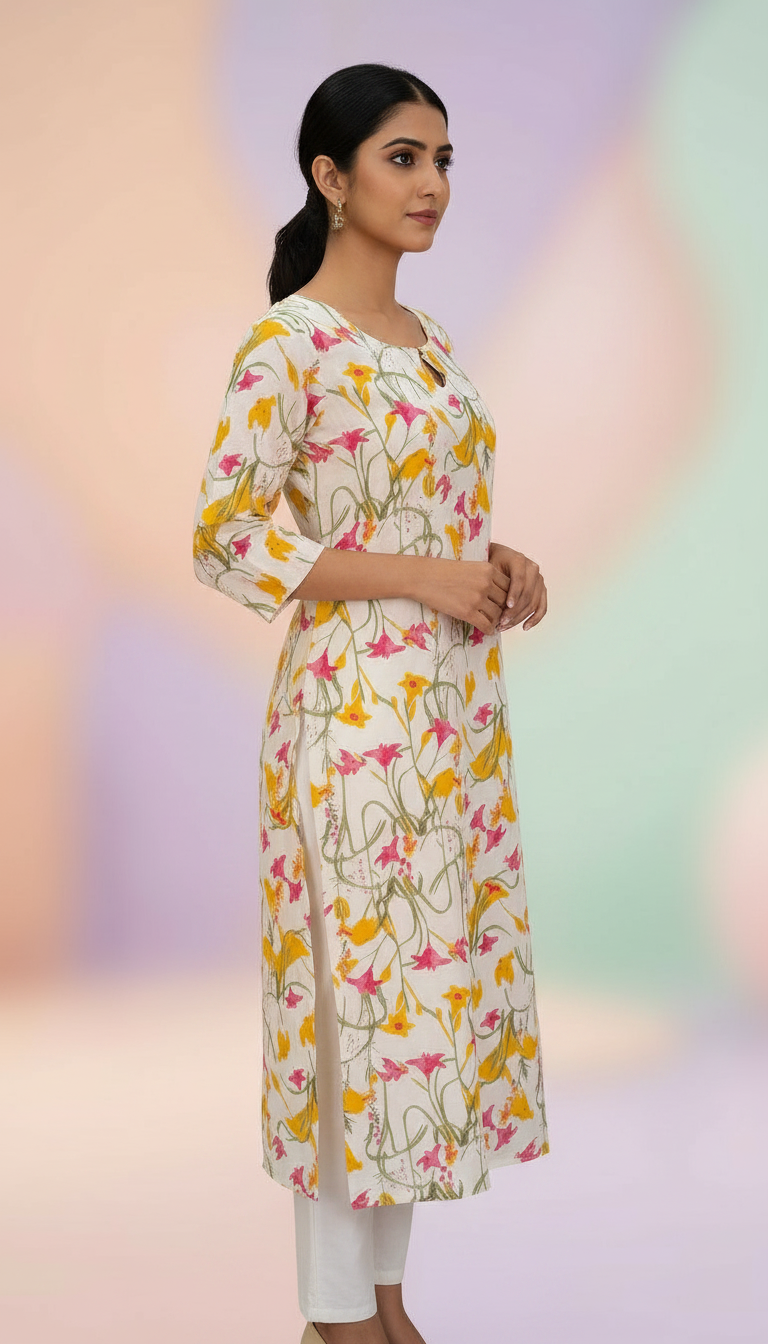 Floral Printed Cotton Kurta view 3